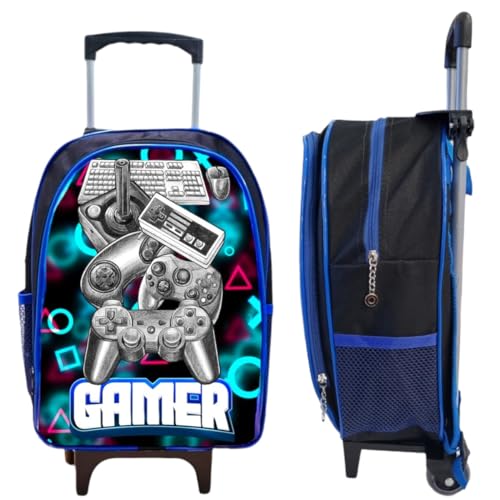 Mochila Rodinha Masculina Escolar Infantil Menino Reforçada Gamer