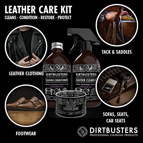 Dirtbusters Leather Cleaner And Conditioner With Protective Balm Cleaning Care Kit, Lavender - Clean, Condition, Protect & Restore, Use On Sofas, Furniture, Shoes, Bags & Car Seats (2x500ml & 150g)