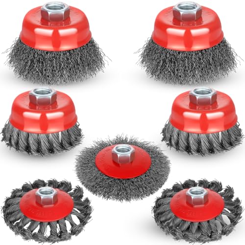 7pcs Wire Wheel for 4 1/2 Angle Grinder Wire Wheel Brush Cup Set with Threaded Arbor, Angle Grinder Wire Wheel for Rust, Corrosion, Paint Removal