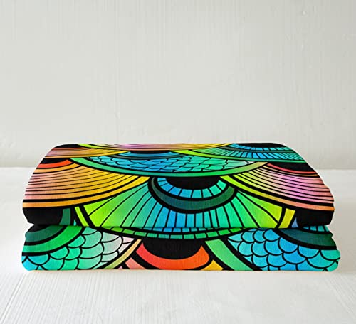Mermaid Scale Sherpa Blanket Rainbow Fish Scale Blanket For Kids Toddler, Ocean Themed Throw Blanket For Chair Sea Wildlife Fleece Blanket Queen Size, Marine Sealife Plush Blanket Microfiber #TOP2