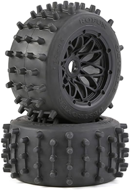 FLMLF Super Grip Big Rear Nail Tire Wheel Sets 185X85mm for 1/5 HPI ROFUN ROVAN KM Baja 5B SS Buggy Truck Rc Car Parts (Black)
