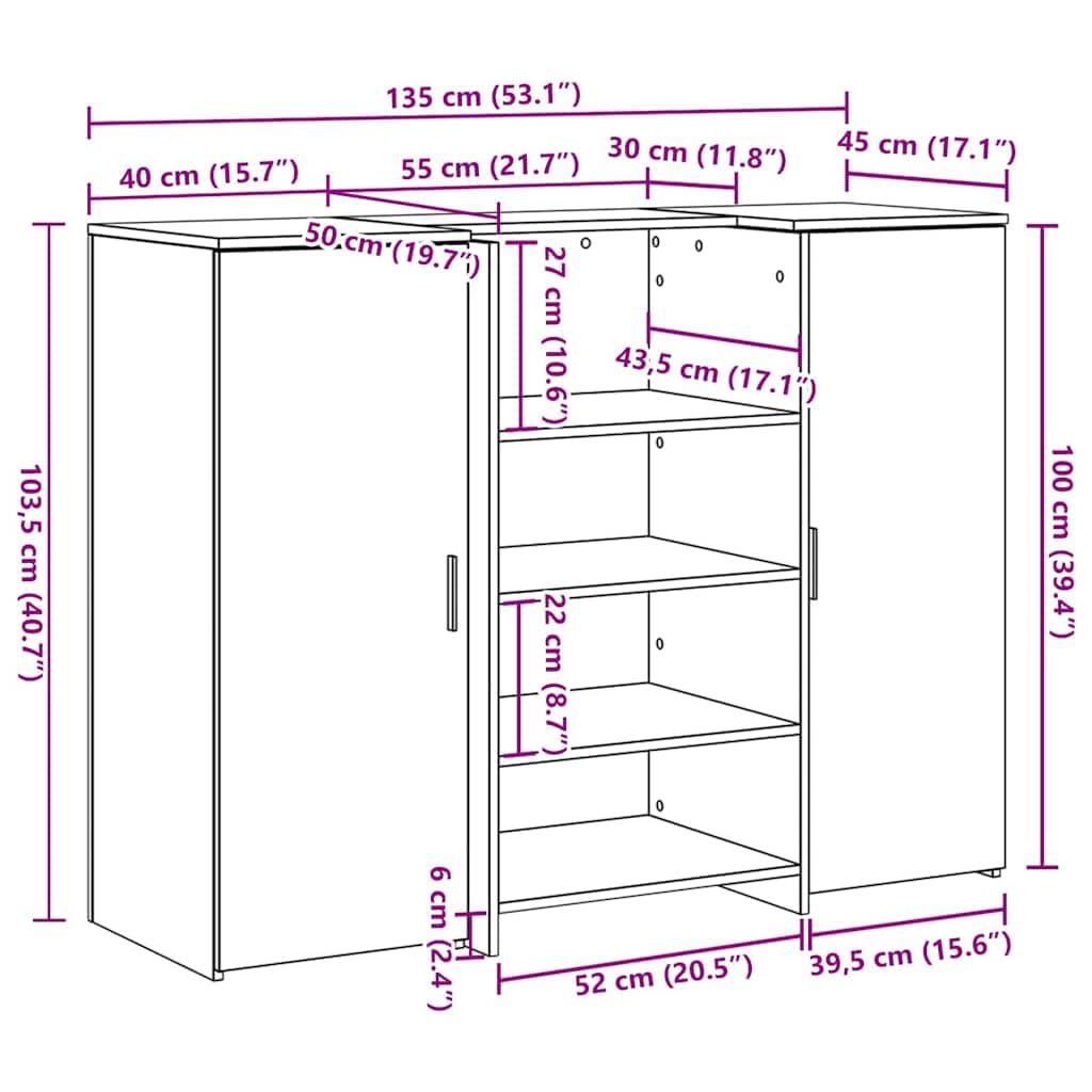 Bancone da ricevimento, effetto legno anticato, 135 x 50 x 103,5 cm, per ufficio, scrivania, PC, scaffale, cassetto, segretario, scrivania ergonomica, per ufficio, camera