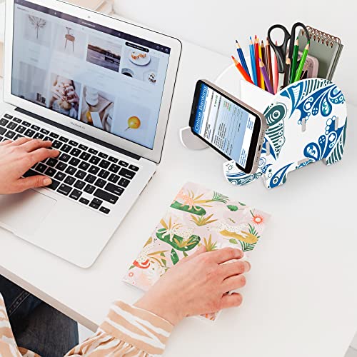 MOKANI Pen Pencil Holder for Desk Cute Elephant Gifts Desk Organizer Marker Makeup Brush Holders Workspace Organizers Office Decor Accessories with Phone Stand Christmas Gifts For Women Men Adults