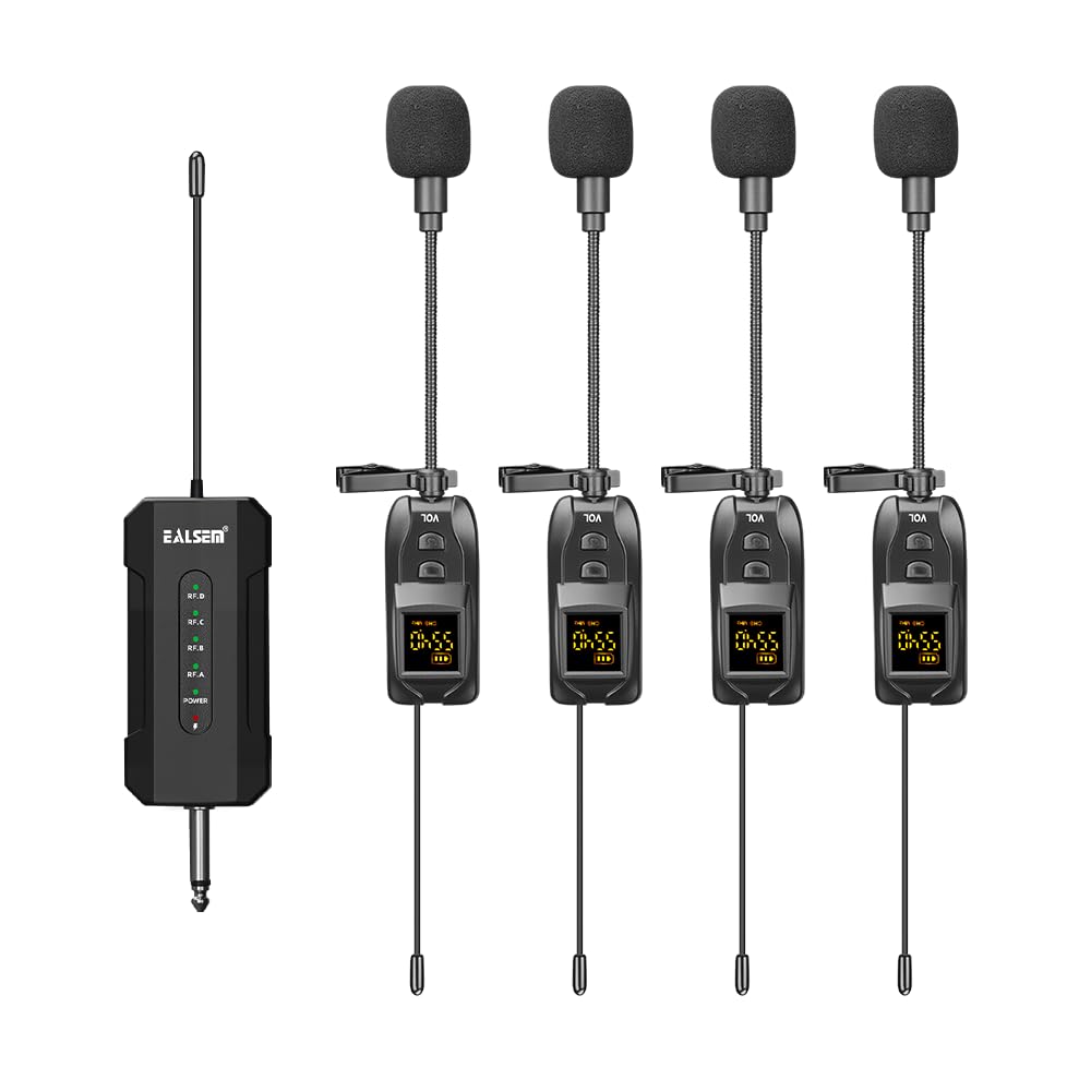 ES-384 4-Channel UHF Wireless Lavalier Microphone System for Church, Meetings, Teaching a…