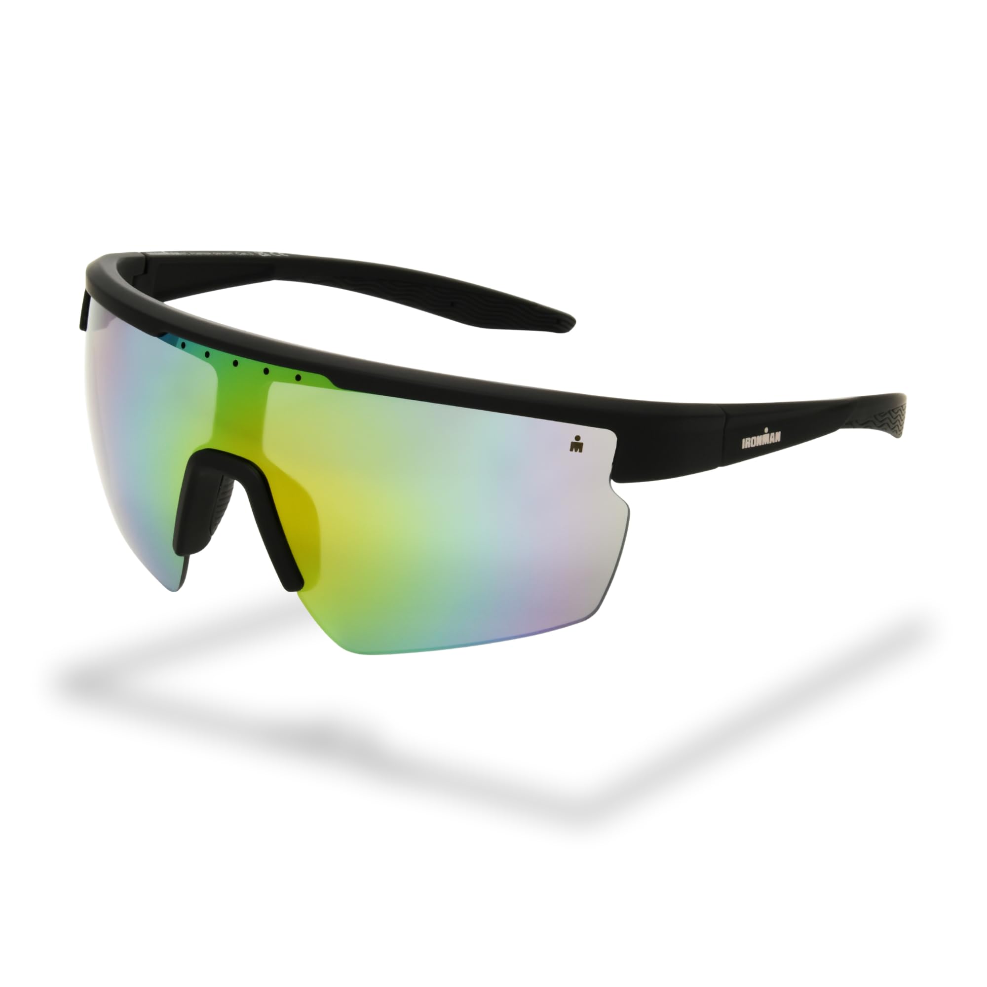 Foster Grant IRONMAN Shield occhiali da sole uomo – montatura shield nera, lenti rosse specchiate, protezione UV400, resistenti ai graffi e agli urti, montatura sport leggera