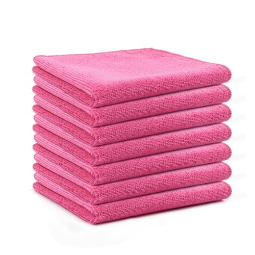 Pack of 10 Microfibre Cleaning Cloths 25 x 25 cm Pink All-Purpose Cloths Soft Cleaning Cloth Microfibre Cloths Absorbent Kitchen Towels Tea Towels Lint-Free Washable Cleaning Cloths for Home Car