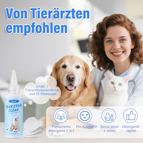 Oivolii Sensitiv Tränenfleckenentferner für Pommern & Malteser – Natürliche, alkoholfreie Augenpflege zur Linderung von Juckreiz, Reizungen & Tränenflecken – 60 ml + 20 Wattepads