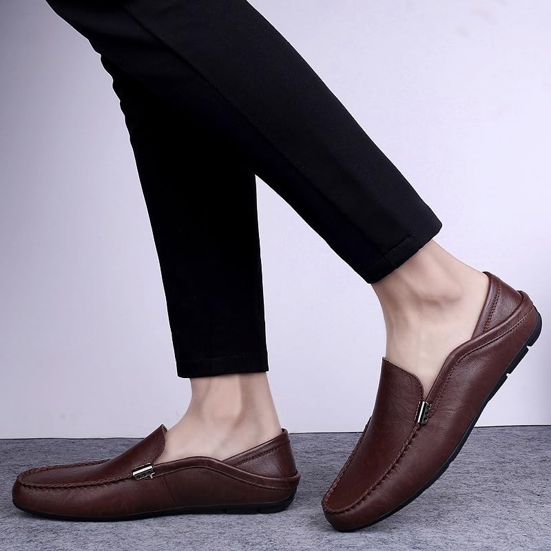 Men's Classic Leather Loafers - Round Toe Lightweight Comfortable Slip-Ons, Flexible Fit for Outdoor and Casual Wear4