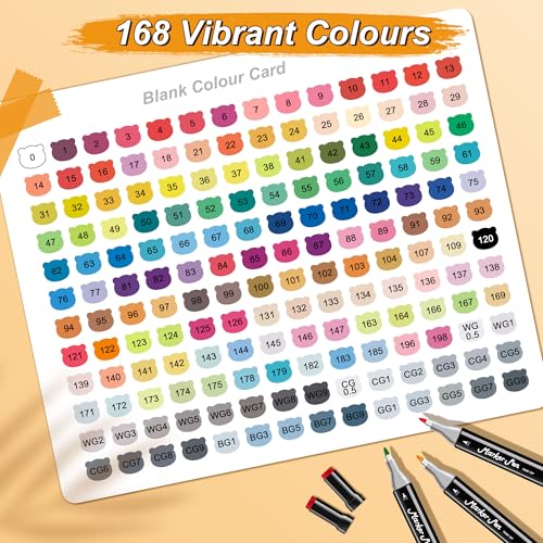 Miniatura 2 de Winsons Juego De Rotuladores De Alcohol De 168 Colores, Rotuladores Para Dibujar, No Tóxicos, Secado Rápido, Rotuladores De Doble Punta, Aptos Para Múltiples Superficies