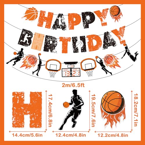 Image of SUNBEAUTY Basketball Happy Birthday Banner Basket Ball Themed Party Decorations Sports Birthday Banner Basketball Party Supplies Slam Dunk Garland Birthday Sign for Kids Teenagers Boys Men