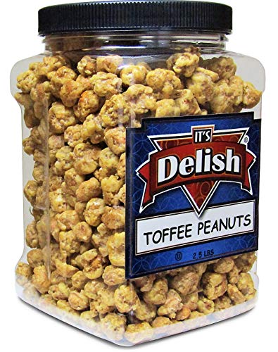 Gourmet Butter Toffee Coated Peanuts by Its Delish - 2.5 LBS Jumbo Reusable Container Jar - Sweet Crunchy Caramelized Nuts Snack