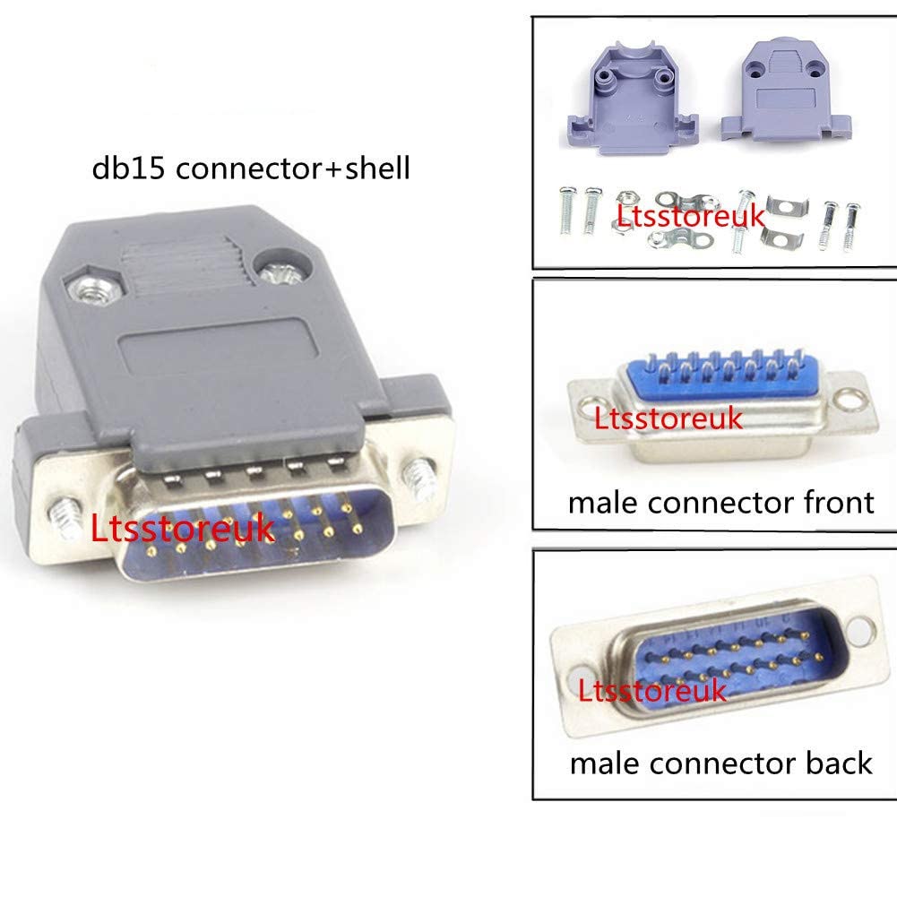 Lsgoodcare 20Pcs Port série parallèle RS232 DB15 Connecteur D Sub mâle Femelle 15 Broches à souder et 20 pièces Boîtier Plastique DB15