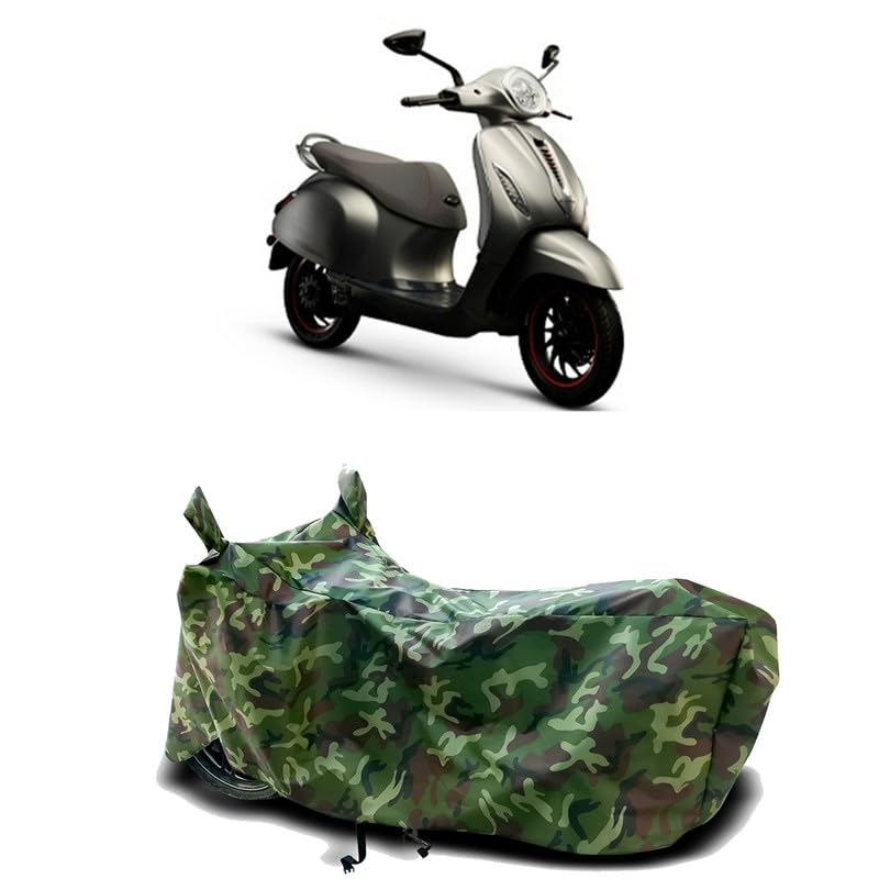 Image of DUFFEL-100% Heat Protection Two Wheeler Bike /Scooty Body Cover for Bajaj Urbanite Chetak BS6 Water Resistance /UV-Rays /Birds Dropping /Scratchproof /Dust Proof /Waterproof[Green Jungle Print]