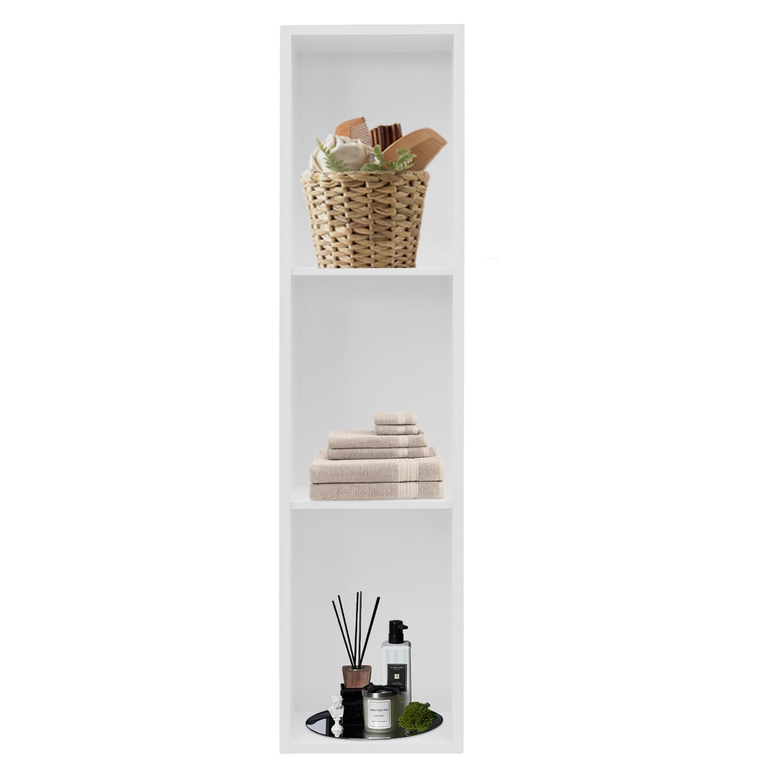 Stal nierdzewna, wnęka prysznicowa i stojak na papier toaletowy, szafka wpuszczana w ścianę, 37"x4"x9" do łazienki, kuchni, salonu – trwały, biały organizer