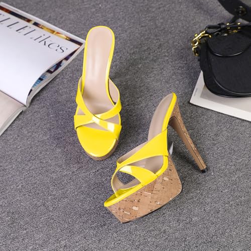 Image of Esvowido Heeled Mules for Women Cork Platform Stiletto Heels Slip on Open Toe High Heeled Sandals Crisscross Slippers Pumps Shoes