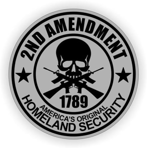 StickerDad® (5 Pack) 2nd Amendment Circle - Size: 2" Round Color: Silver/Black - Full Color Printed Sticker for Hard Hat, Helmet, Windows, Walls, Bumpers, Laptop, Lockers, etc.