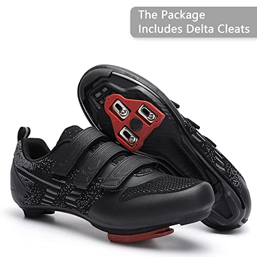 Image of Unisex Road Bike Cycling Shoes Compatible with Peloton Shimano SPD Bike Riding Shoes for Men Women, 3 Straps, Pre-Installed Delta Cleats for Indoor Outdoor Cycling Biking