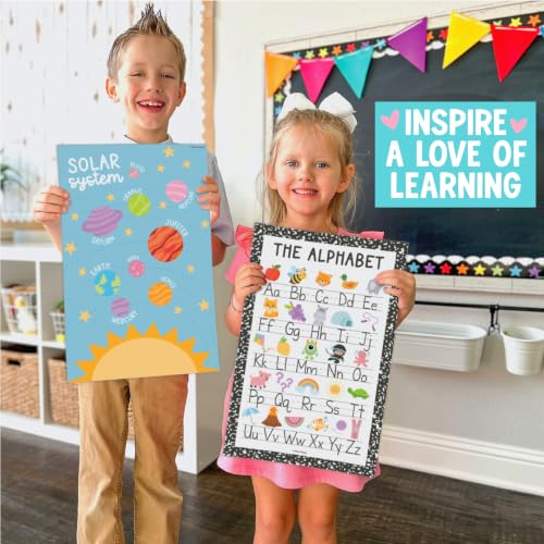 Image of Hadley Designs 16 Educational Posters for Classroom Decor - Learning Posters for Toddlers 1-3, Alphabet for Classroom Wall, Daycare Essentials, Homeschool Posters Preschool, Pastel Playroom Decor