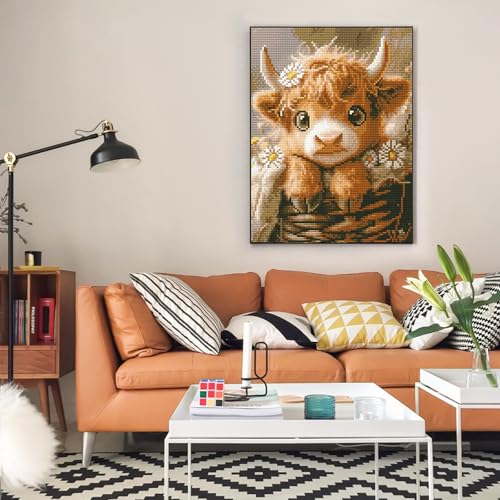 Offito Highland Cow Diamond Art Kits for Adults, 5D Baby Cow Diamond Painting Kits for Beginners, DIY Full Drill Dots Gem Art Paint for Home Wall Decor 12 x 16 Inch - Thumbnail 7