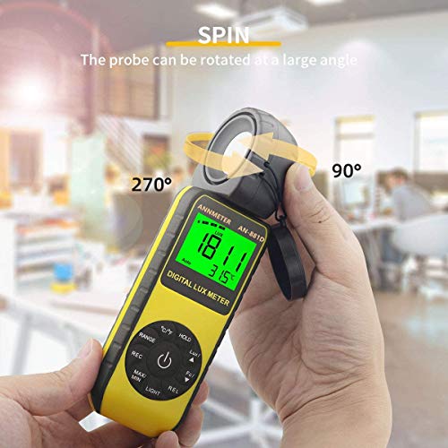 Digital Lux/Foot Candle Light Meter, AIOMEST Illuminance Lumen Tester 0.01~400,000 Lux, Handheld Luxometro AI-881D for LED Plant Grow Lighting, Luxmeter w/Data Logging & Rotatable Detector