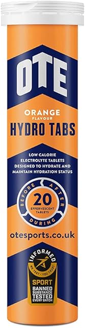 OTE Hydration Tablets with Electrolytes - Effervescent Hydro Tabs - Rehydration Drinks for Cycling, Running and Endurance Sport - Tubes of 20 - Orange, Single Tube
