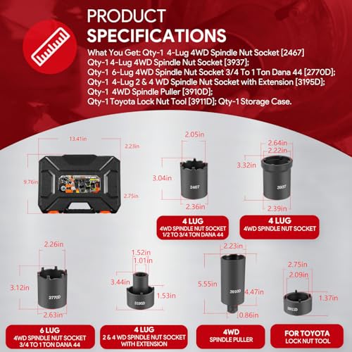 image for sixcow 6 Pack Spindle Socket Set, 41660D 4WD Axle Hub Lock Nut Socket 