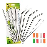 Kichwit Stainless Steel Smoothie Straws - Reusable Wide Metal Drinking Straws - 8 Pack with 2 Cleaning Brushes - 9 Inch Long, 5/16 Inch Wide