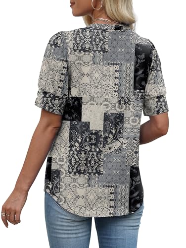 Image of OFEEFAN Womens Tops Short Sleeve Shirts Buttons V Neck Spring Fashion Summer Outfits Plus Size Blouses Dressy Casual