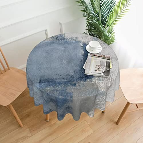 Navy Blue Tablecloth 70 Inch Round Modern Abstract Grey White Table Cloth Dust-Proof Wrinkle Resistant Rustic Art Painting Tablecloth For Holiday Kitchen Dining Room Party Picnic Indoor Outdoor #TOP1