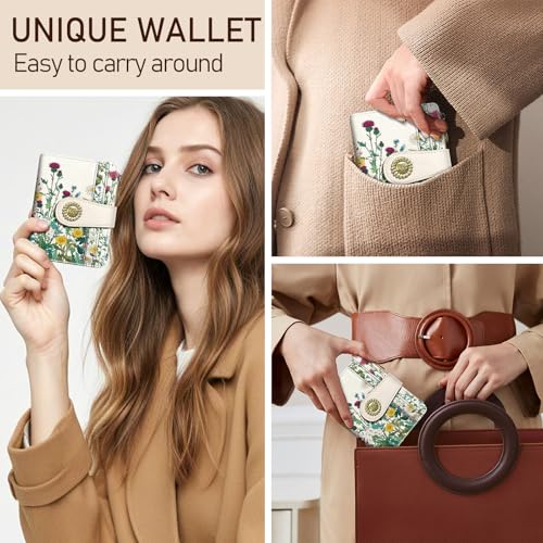 Image of Kelvoris Aesthetic Flower Floral Small Rfid Women Wallet Zipper Coin Pocket | Bifold PU Leather Compact Cash Credit Card Holder Travel Purse for Female Ladies Teen Girls 1 ID Window 10 Card Slots