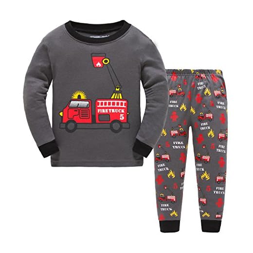Showu Pojkars pyjamasset barn pyjamas långa/kortärmad nattkläder toppar tröjor och byxor nattkläder barnkläder, Brandbil, 3-4 År