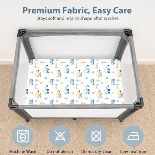 Image of Baby Mini Crib Sheets Boy, Portable 38 inchx26 inch Pack and Play Sheets Fitted for Playard and Pack N Play Mattress, 3-Pack Soft Microfiber Blue Truck
