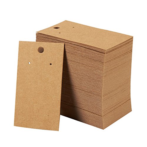 Juvale 200 Pack Earring Cards - Earring Card Holder for Earring Display Cards, Ear Studs and Hanging Earrings Kraft Paper Tags - 3.5 x 2.4 Inches (Brown)