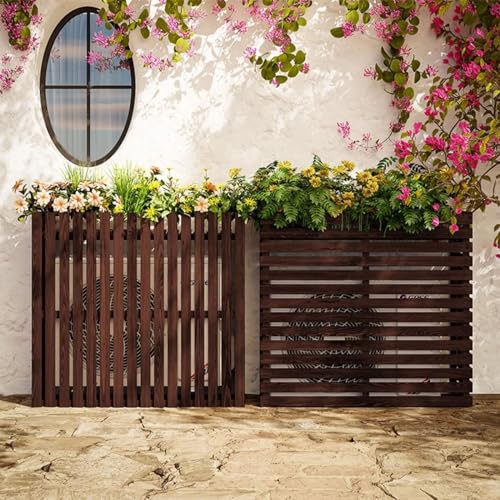 Klimaanlage Sichtschutzzaun Massivholz Outdoor Sichtschutz Klimaanlage Blumenregal für Winter und Sommer Garten