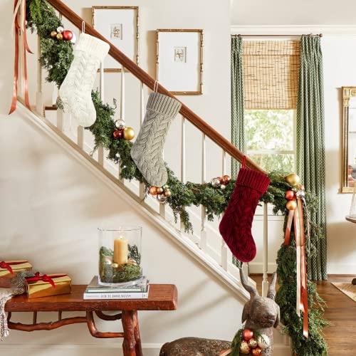 Pack 3,14" Unique Burgundy And Ivory White And Khaki Knit Christmas Stockings Style3 #TOP3