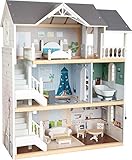 puppenhaus holz Fünf Räume und Terrase mit detailreicher Gestaltung und moderner Farbgebung