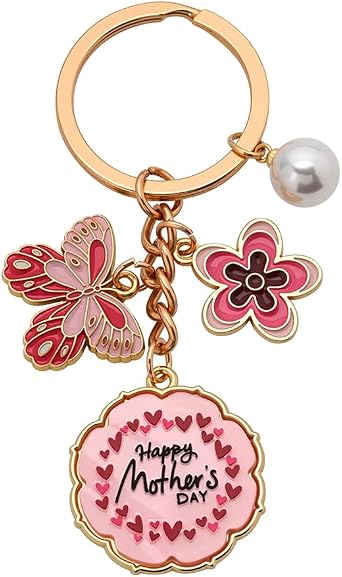 Mothers Day Gifts for Mom Keychain Cute I Love You Gift for Mom Mother Mama Birthday Gift for Women Happy Mothers Day Gifts from Daughter Son Pearl Butterfly Flower Key Chains for Bag Purse Charm