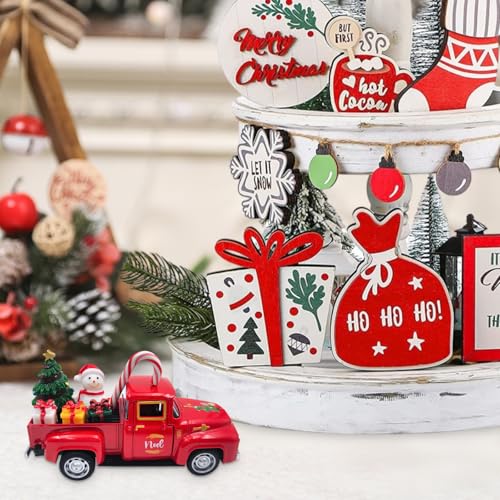 image for Teeloray Christmas Red Truck Decor 5 Inch Vintage Farmhouse Metal Truc