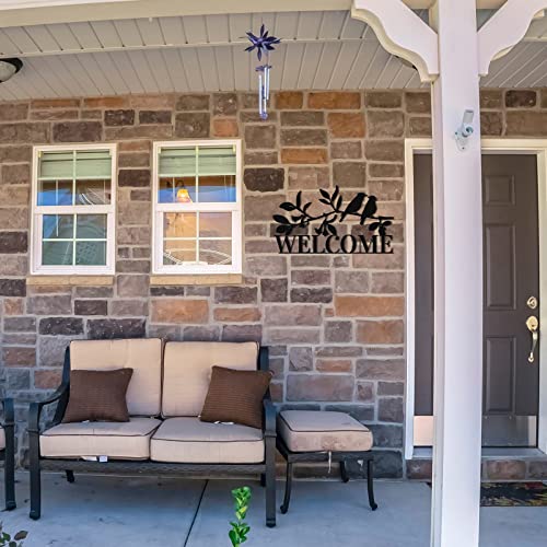 Birds On Branch Welcome Sign Metal Wall Art Bird Silhouette Sculpture Black Leaves With Birds Metal Ornament Hanging Sign Bird Lover Gift Christian Wall Art For Bedroom Garden Indoor Outdoor Decor #TOP5