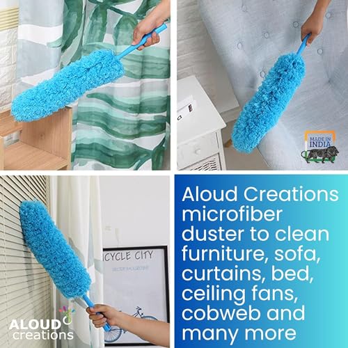 Image of ALOUD CREATIONS 2Pc Microfiber Feather Duster for Cleaning | Washable Duster for Home, Office, Bedroom, Car | for Cleaning Ceiling Fans, Curtains, Web | Red & Blue Colour