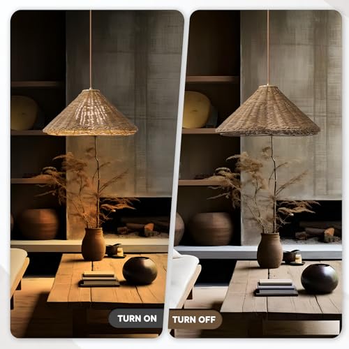 eccuslon 19” Rattan Chandelier Light Fixture, Boho Chandeliers Hand Woven Wicker Pendant Light, Vintage Chandelier for Dining Room, Rustic Hanging Lighting for Kitchen Island, Foyer by eccuslon - Image 6