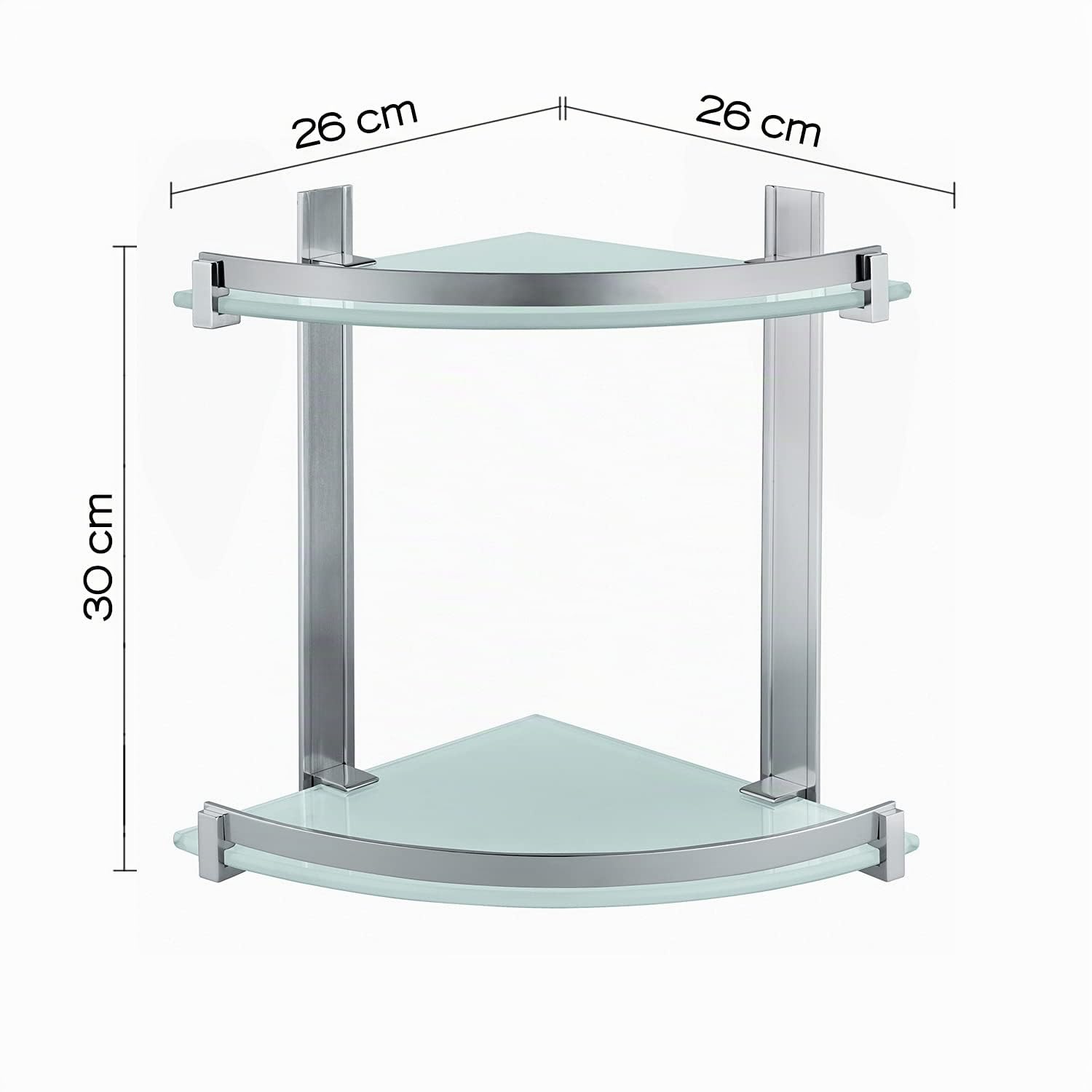 GEDY Cloud Portaoggetti doccia satinato angolare, 2 ripiani, Misure: 30X26X26 CM, Portaoggetti bagno in alluminio e vetro temperato, Fissabile con colla, Design R&S Gedy, 2 anni di garanzia