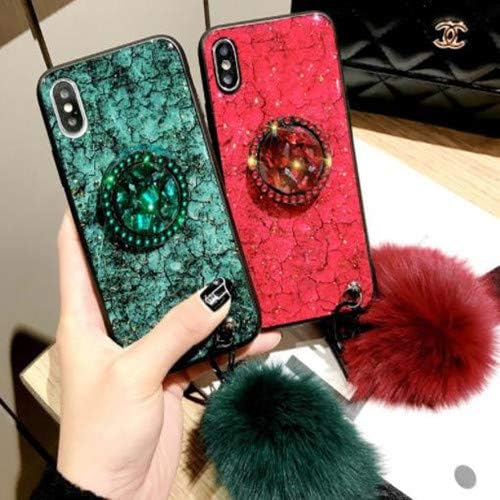 Aulzaju for Samsung Note 10 Plus Case with Ring Stand for Girls Womens Super Bling Cute Furry Ball Wrist Strap Lanyard Phone Cover for Note 10 Plus Gold Sparkle Marble Design-Red
