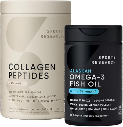 Sports Research Triple Strength Omega 3 Aceite de pescado 1250mg Burpless Suplemento con Omega3s EPA y DHA sin OMG, sin gluten y péptidos de