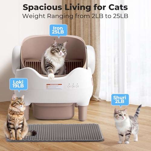 Image of Self-Cleaning Cat Litter Box, Open-Top Automatic Litter Box with APP Control, Odor-Control & Low-Noise Design, Large Capacity, Safe for Multiple Cats