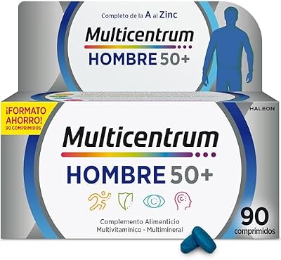 Multicentrum Hombre 50+ Complemento Alimenticio Multivitamínico y Multimineral Para Hombres 50+, Con Magnesio y Vitamina C, Sin Gluten, 90 Comprimidos