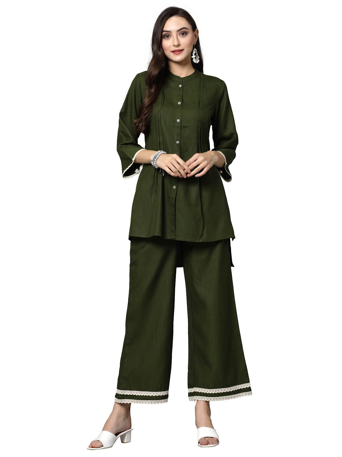 Stylum Women's Solid Rayon Blend Co-Ord Set (Cssayaligrn36_Green, S)