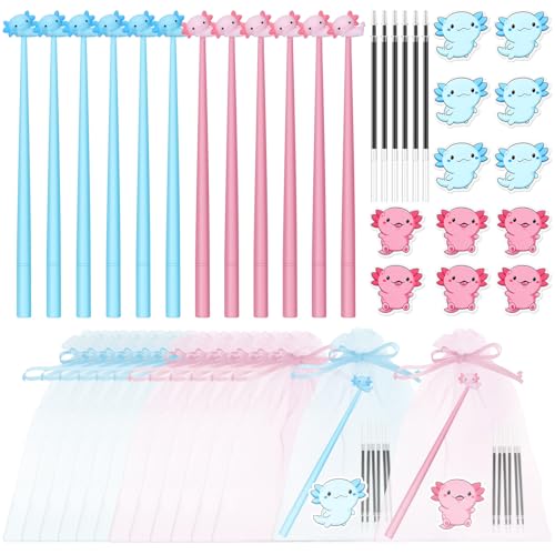 Papeterie axolotl Tenceur : lot de 12 kits complets avec stylos et stickers pour anniversaire
