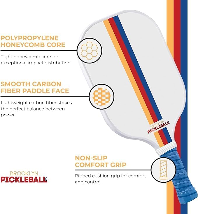 Miniatura 6 de Brooklyn Pickleball Co.  Set of 2 Premium Carbon Fiber Paddles  USAPA Approved  Honeycomb Core Pickle-Ball Paddle  2025 Pickle Ball Starter Kit