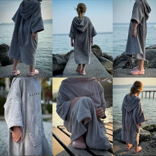 Stravaig Frottee-Poncho für Erwachsene – leicht zu wechselnder Frottee-Bademantel zum Schwimmen, Surfen, Schwimmen in freier Natur, Strand (L-XL)